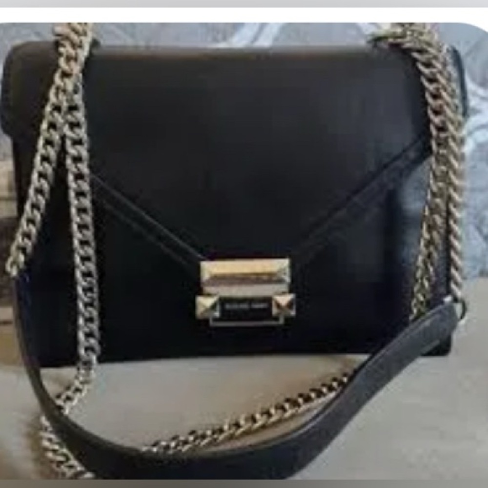 Black Leather  Whitney Chain Shoulder Bag by Michael Kors